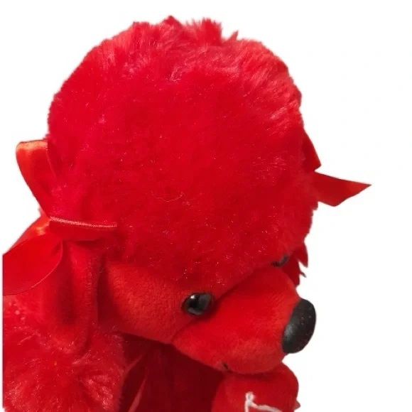 Red Plush Poodle with Love Embroidery and Bowknot - Picture 5 of 10